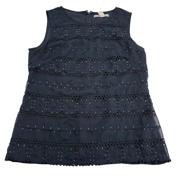 Banana Republic Sleeveless Navy Lace Embroidered Top Size 8 eyelet - Picture 1 of 4